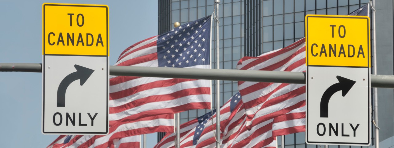 The border to Canada, taken in downtown, Detroit, Michigan.