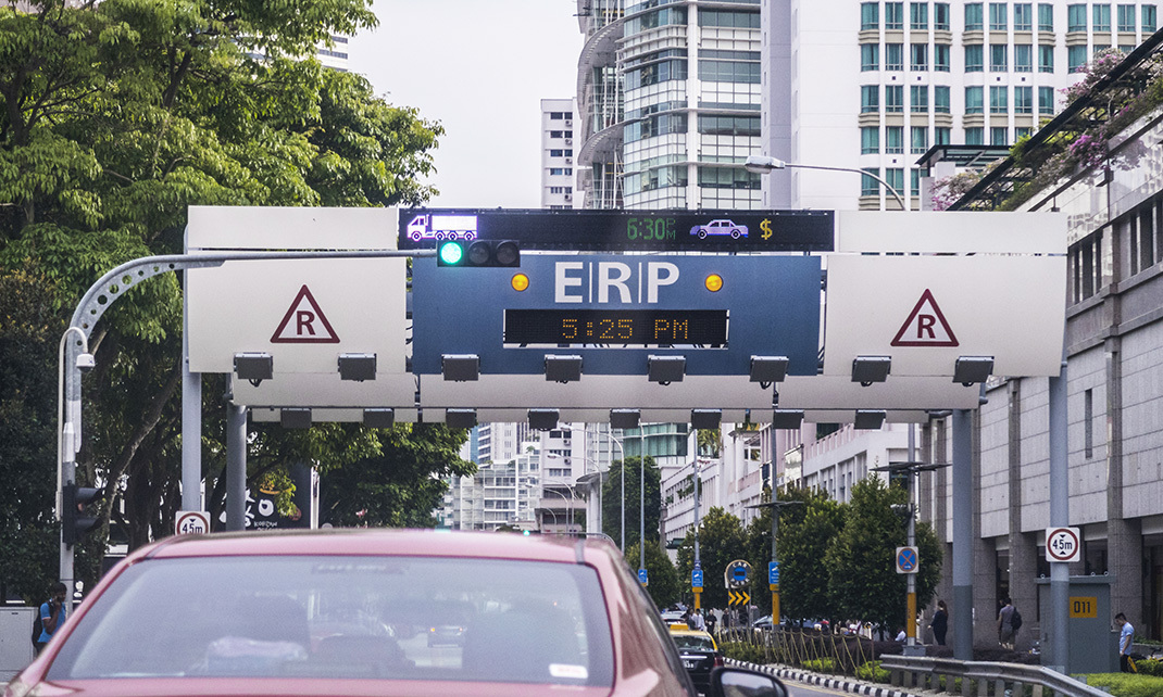 Singapore uses Electronic Road Pricing (ERP) gantry system to alleviate traffic congestion and regulated traffic flow at different locations in Singapore. Gantry entry pricing varies accordingly to location and timing. Savings could be made for commuters or motorists by entering restricted zone or gantry zone at off peak hours or non-operating hours of ERP system