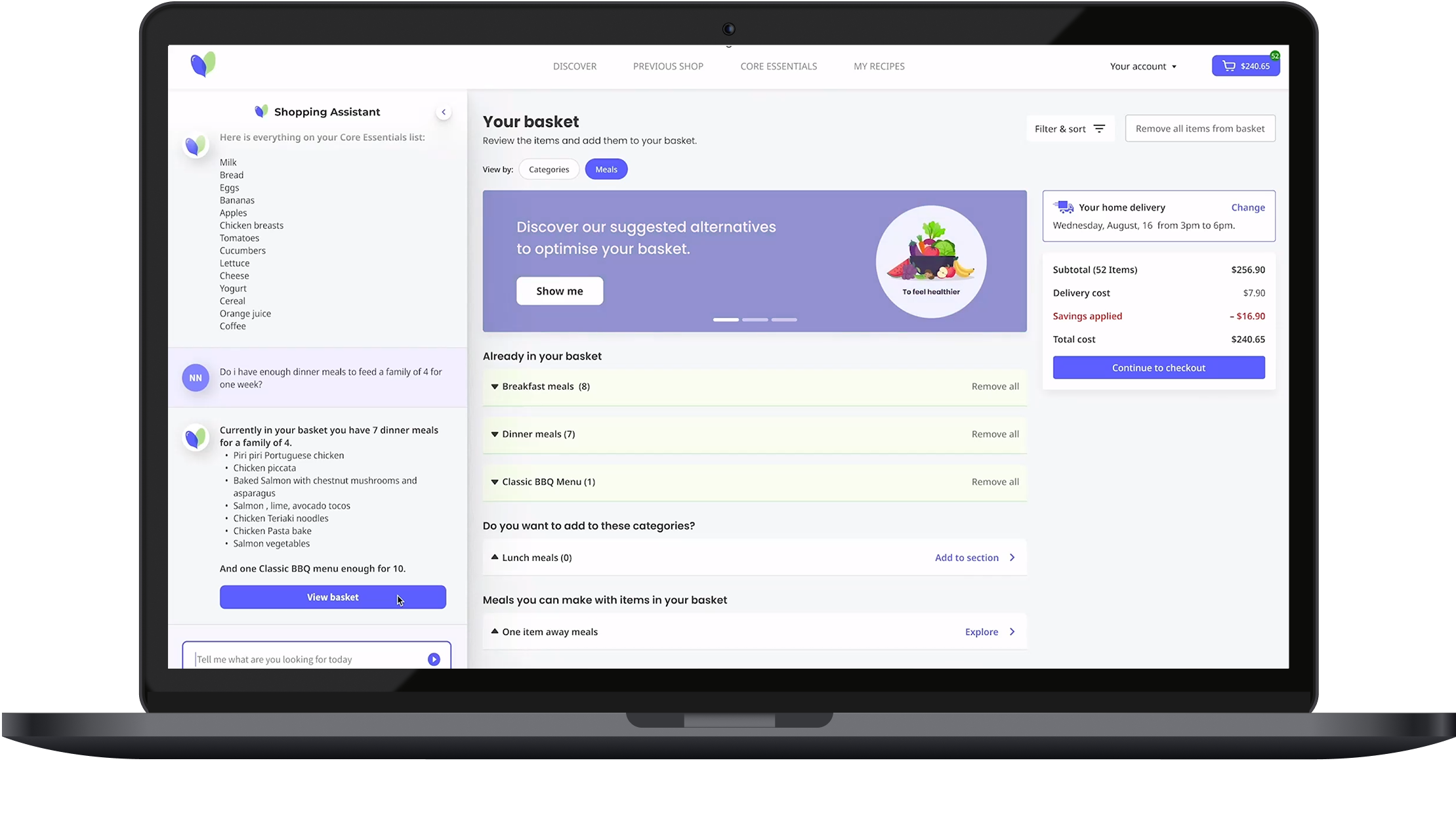 Desktop screenshot of generative ai shopping assistant in a virtual grocery store.