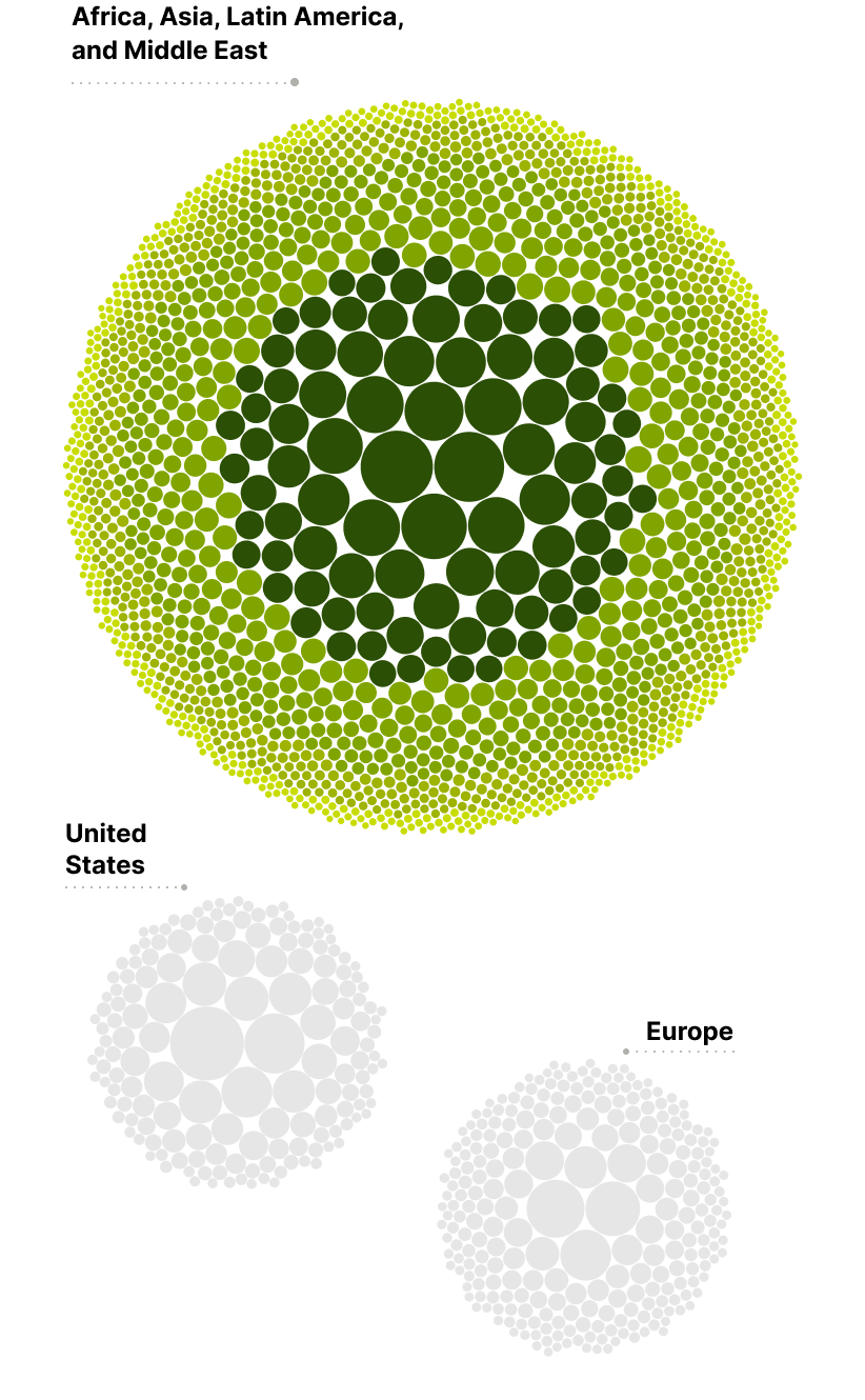 Chart presents 1,500 cities in Africa, Asia, Latin America, and Middle East in which Tokyo, Seoul, and Singapore are among the most populated cities, and Acarigua and Merida are among the least populated.