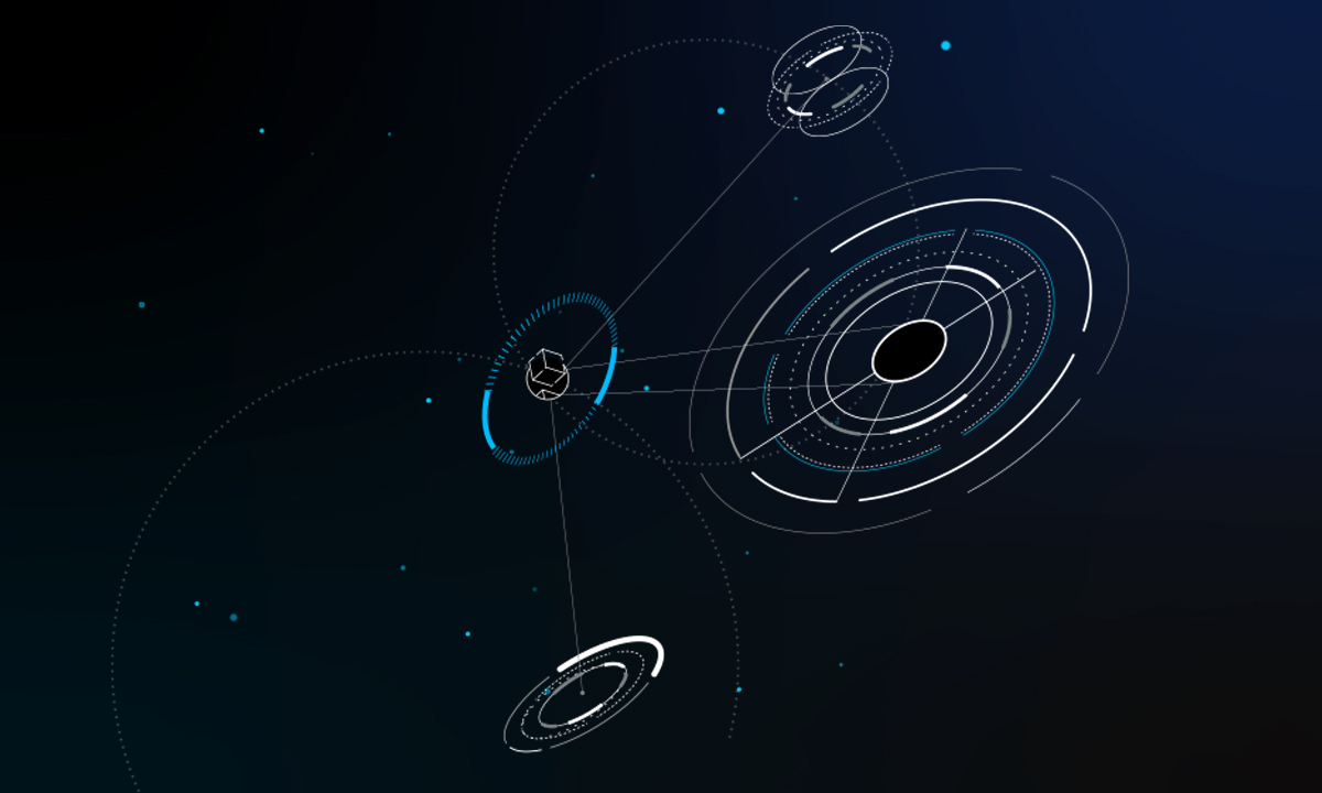 An illustrative example of lines and circles representing decentralized finance.