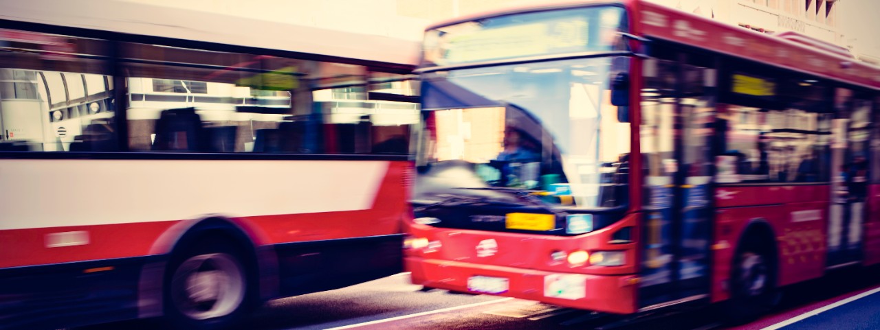 Bus in motion on the street